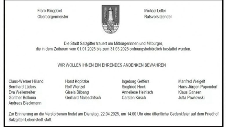 Ordnungsbehördlich Bestattete: Einladung zur Gedenkfeier