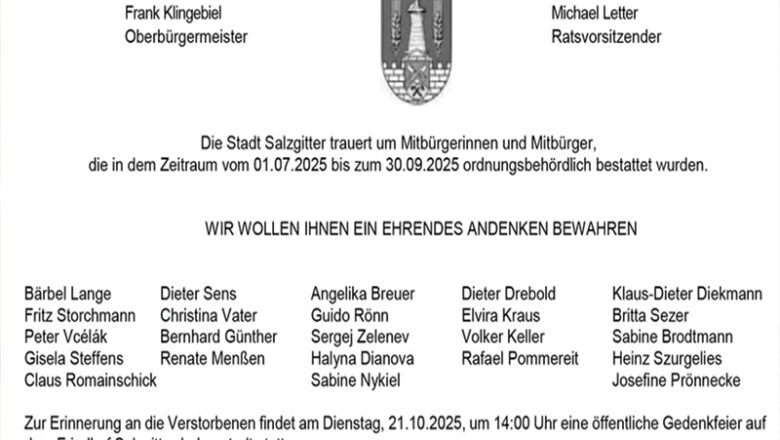 Ordnungsbehördlich Bestattete: Einladung zur Gedenkfeier