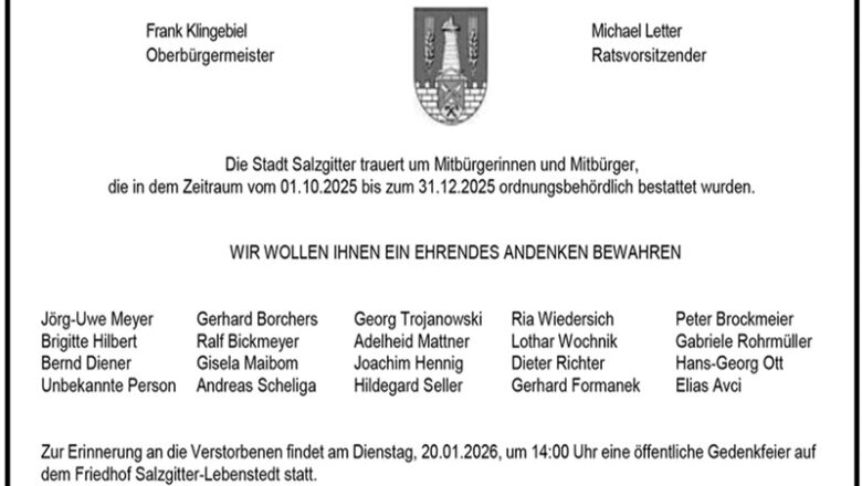 Ordnungsbehördlich Bestattete: Einladung zur Gedenkfeier