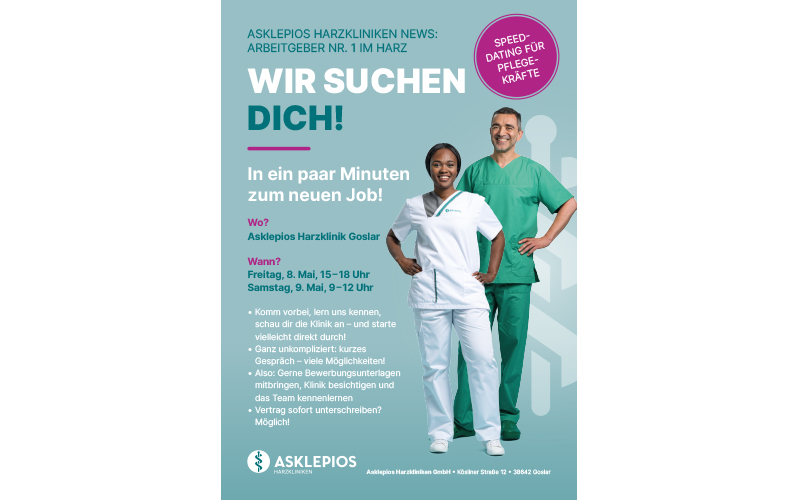Die Asklepios Harzkliniken setzen ein starkes Zeichen im Kampf gegen den Fachkräftemangel in der Pflege: Mit einer neuen Initiative und innovativen Recruiting-Formaten laden sie examinierte Pflegekräfte zu zwei Speeddating-Tagen ein, bei denen Bewerber:innen sofort einen neuen Job bekommen können.